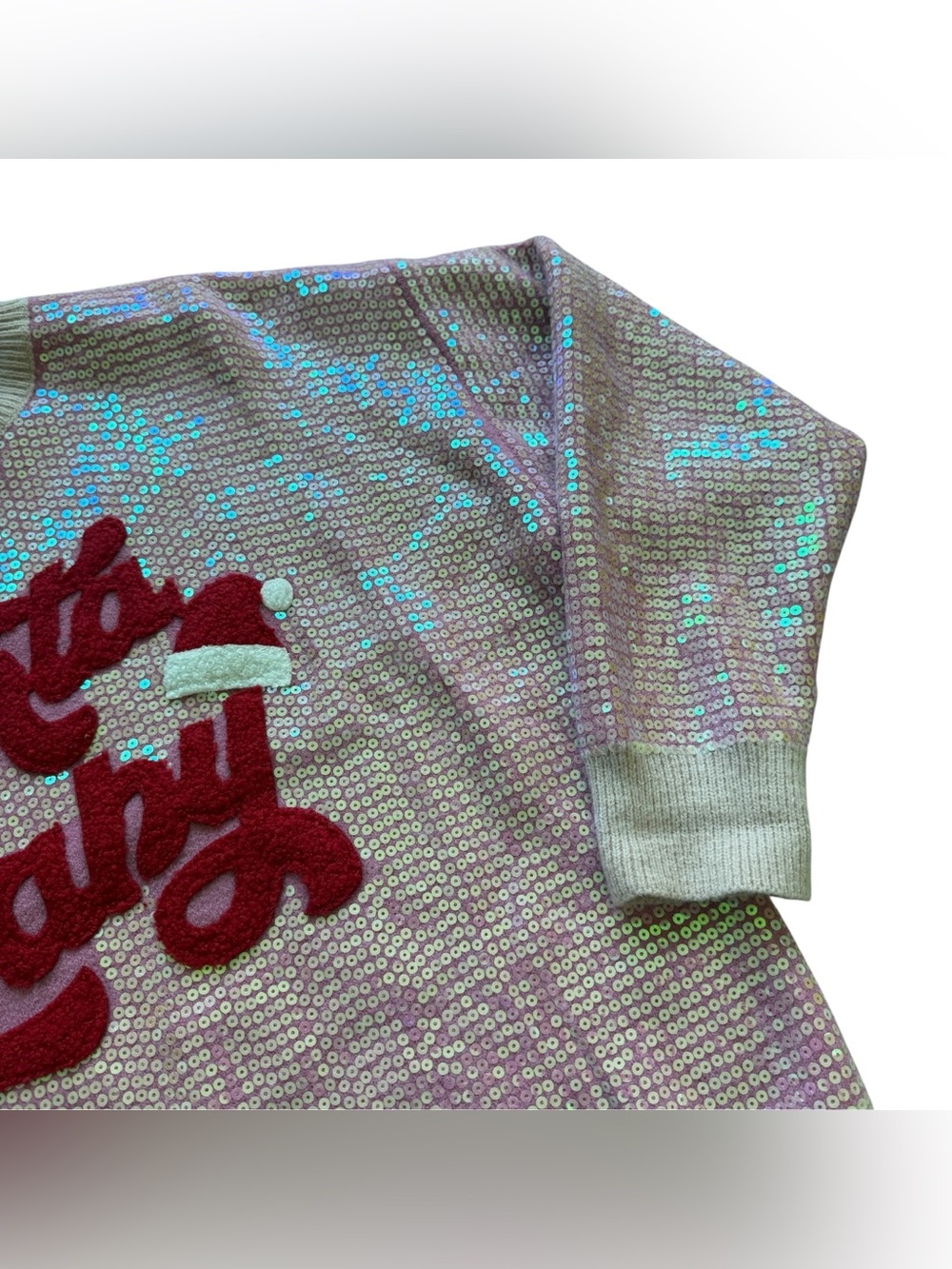BIBI M Pink Santa Baby Sequin Sweater Christmas Holiday Glam Coquette Party Xmas - Picture 6 of 12